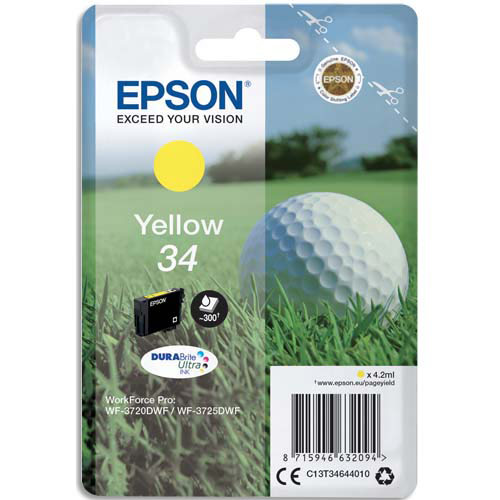 [383682] EPSON Cartouche Jet d'Encre DURABrite Ultra Yellow ''Balle de Golf'' 34 (T3464) - C13T34644010 (dont eco-taxe de 0,01 €)