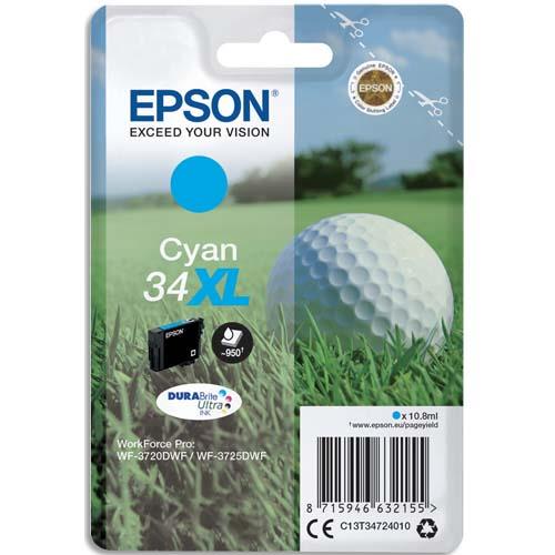 [383685] EPSON Cartouche Jet d'Encre DURABrite Ultra Cyan XL ''Balle de Golf'' 34 (T3472) - C13T34724010 (dont eco-taxe de 0,01 €)