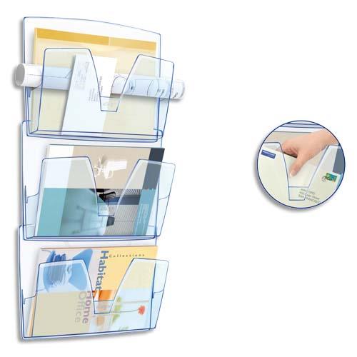 [077925] CEP Lot de 3 Corbeilles murales Ice Blue, format A3, charge 2,5 kg - Dimensions : L36,1 x H27 x P8,6 cm