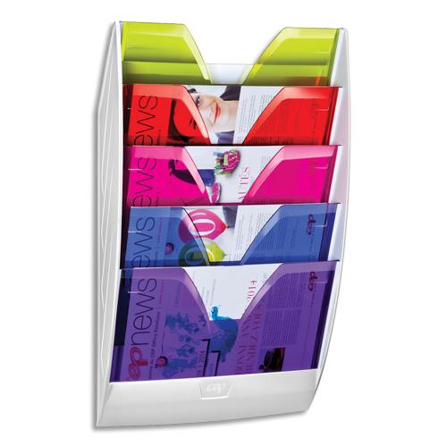 [384676] CEP Présentoir mural magnétique Blanc multicolore, 5 compartiments, charge 7Kg L35 x H58 x P12,8 cm