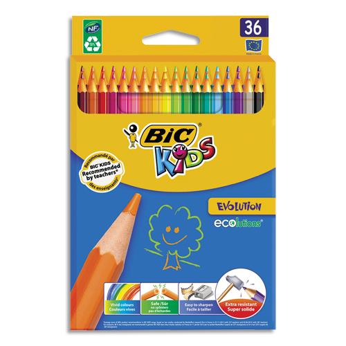 [384752] BIC KIDS Evolution ECOlutions Crayons de Couleur - Couleurs Assorties, Etui Carton de 36