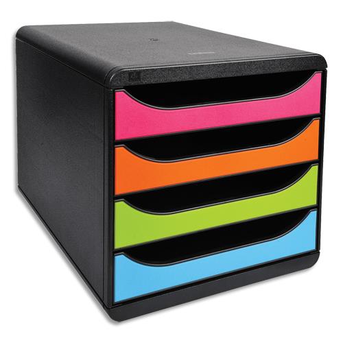 [384852] EXACOMPTA Module de classement Big Box Noir Arlequin 4 tiroirs, en PS format A4+ L27,8 x H26,7 x P34,7 cm