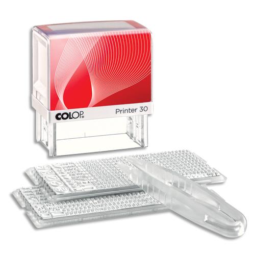 [384882] COLOP Set timbre Printer 30/2 Blanc Rouge, à composer soi-même, avec 2 polices de caractères + 1 pincette