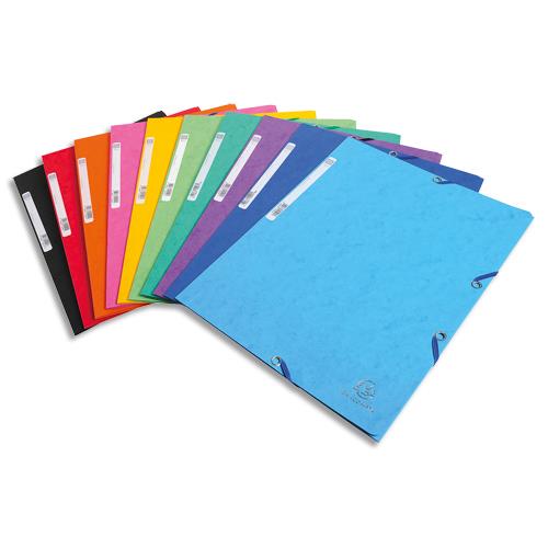 [081951] EXACOMPTA Chemise 3 rabats et élastique, en carte lustrée 5/10e, 400gr. Format 24x32cm. Coloris assortis