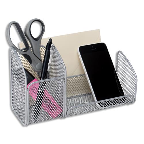 [384939] ALBA Organiseur de bureau en métal Mesh, 3 compartiments - Dim : L21 x H12,5 x P10 cm. Coloris gris métal