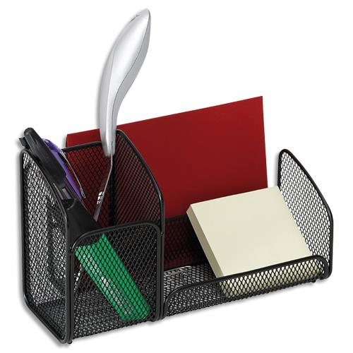 [384941] ALBA Organiseur de bureau en métal Mesh, 3 compartiments - Dim : L21 x H12,5 x P10 cm. Coloris noir