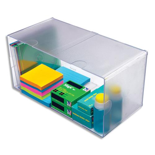 [385075] DEFLECTO Cube Double Transparent en polystyrène, système modulable - Dim. : L30,5 x H15,3 x P15,3 cm