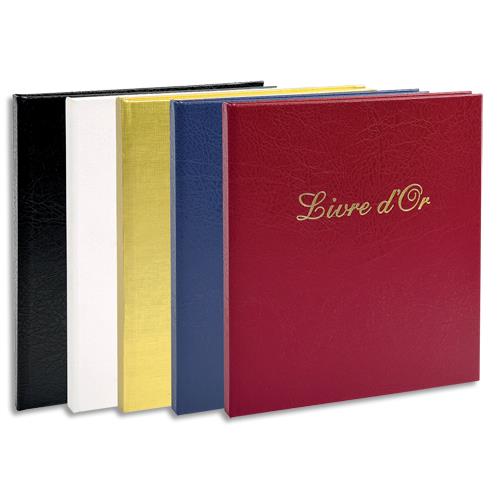 [385099] EXACOMPTA Livre d'or simili-cuir, tranche or, titre frappé 140 pages, papier 110 g. 21x19 cm, 5 coloris