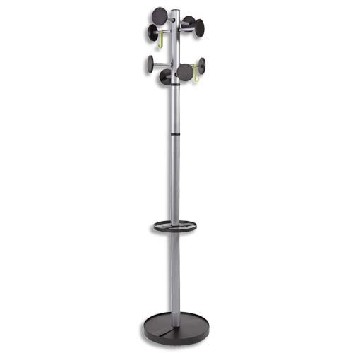 [086223] ALBA Portemanteau Stan3 en métal et ABS, 8 patères-galets, porte-parapluie - Socle D38, H176cm Gris métal (dont eco-taxe mobilier de 1,20 €)