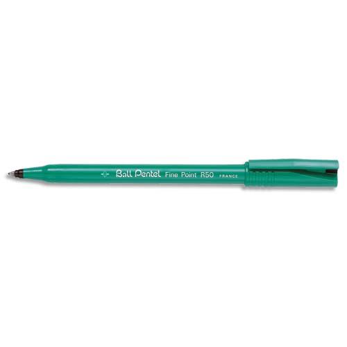 [019498] PENTEL Stylo feutre à bille pointe plastique 0,8 mm encre Noire corps plastique Vert R 50