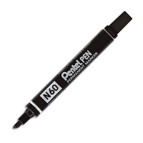 [019641] PENTEL Marqueur permanent pointe biseau corps métal encre Noire indélébile N60
