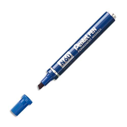 [019668] PENTEL Marqueur permanent pointe biseau corps métal encre Bleue indélébile N60