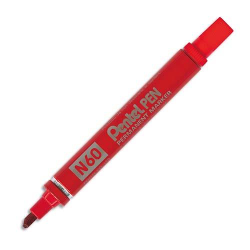 [019676] PENTEL Marqueur permanent pointe biseau corps métal encre Rouge indélébile N60