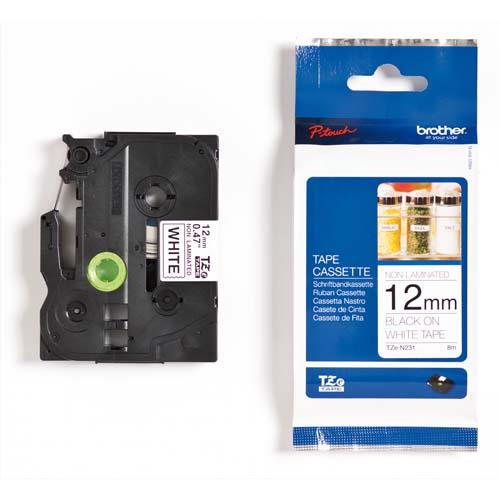 [398586] BROTHER Ruban pour PTOUCH non laminé Noir/Blanc 12mmx8m TZEN231