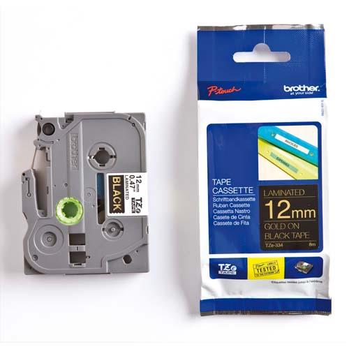 [398713] BROTHER Ruban pour PTOUCH laminé or/Noir 12mmx8m TZE334