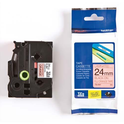 [398853] BROTHER Ruban pour PTOUCH laminé Noir/Orange fluo 24mmx5m TZEB51