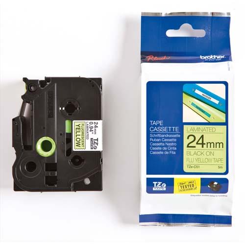 [398861] BROTHER Ruban pour PTOUCH laminé Noir/Jaune fluo 24mmx5m TZEC51
