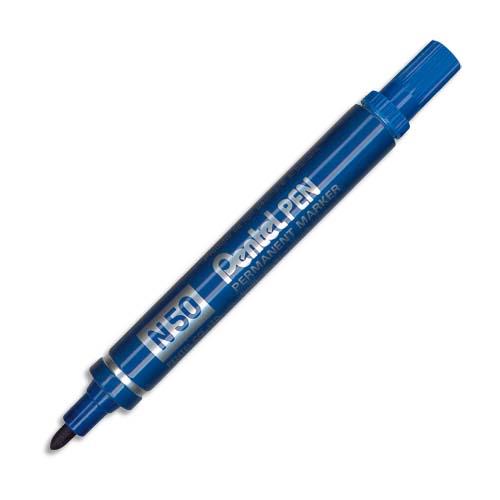 [019706] PENTEL Marqueur permanent pointe ogive corps métal encre Bleue indélébile N50