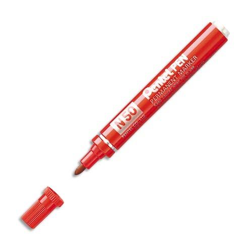 [019714] PENTEL Marqueur permanent pointe ogive corps métal encre Rouge indélébile N50
