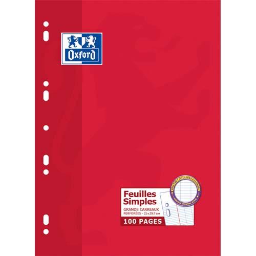 [106694] OXFORD Etui 100 copies simples 90g perforées Blanches A4 Seyès