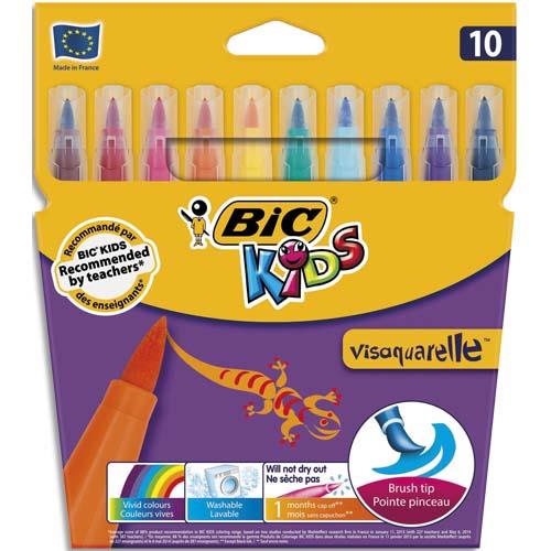 [120074] BIC KIDS Visaquarelle Feutres de Coloriage avec Pointe Pinceau - Couleurs Assorties, Etui Carton de 10