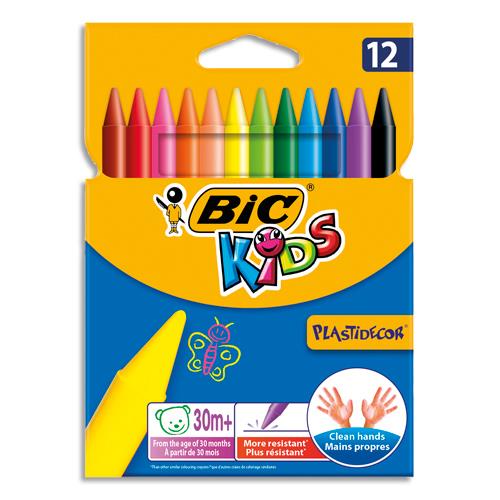 [120120] BIC KIDS Plastidecor Craies de Coloriage - Couleurs Assorties, Etui Carton de 12