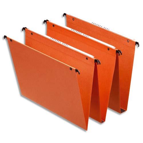 [121151] ESSELTE Boîte de 25 dossiers suspendus DUAL TIROIR en kraft 220g. Fond 30, volet agrafage. Orange