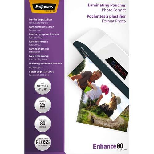 [123988] FELLOWES Boîte de 25 pochettes de plastification format photo 10x15 - 80 microns 54406