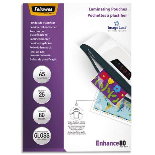 [123996] FELLOWES Boîte de 25 pochettes format A5 80 microns 53960