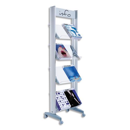 [444261] PAPERFLOW Présentoir mobile métalisé. 8 tablettes en plexi doc A4. Dimensions 50 x 167.8 x 38.5 (dont eco-taxe mobilier de 2,00 €)