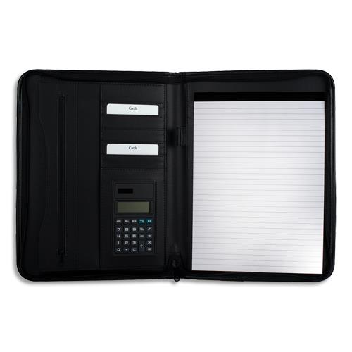 [444948] PAVO Conférencier A4 polyuréthane. Divers rangements, calculatrice, porte-bloc A4. Coloris noir (dont eco-taxe de 0,11 €)