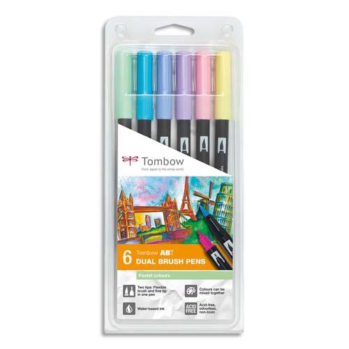 [129118] TOMBOW Boîte 6 feutres ABT double pointe (pinceau+fine), assortis couleurs pastels