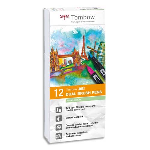 [129125] TOMBOW Set de 12 feutres-pinceau ABT Dual Brush Pen double assortis couleurs pastels, aquarellables