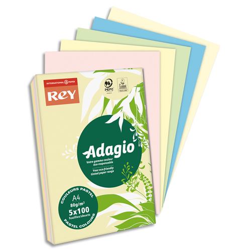 [449398] INAPA Ramette 100 feuilles x 5 teintes papier couleur pastel & vive ADAGIO assortis pastel&vifs A4 80g