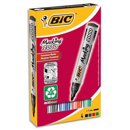 [452043] BIC Marking 2000 ECOlutions Marqueurs Permanents à Pointe Conique Moyenne - Couleurs Assorties x4