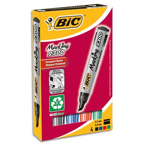 [452051] BIC Marking 2300 ECOlutions Marqueurs Permanents à Pointe Moyenne Biseautée - Couleurs Assorties x4