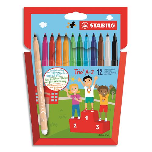 [452079] STABILO Trio A-Z feutre de coloriage pointe moyenne - Etui carton de 12 feutres - Coloris assortis