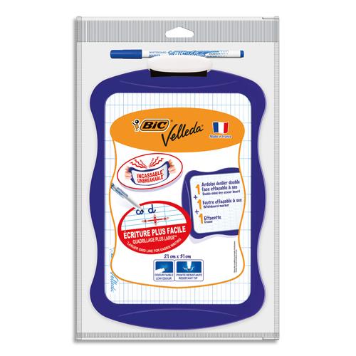 [452087] BIC Velleda Ardoise Ecolier Double Face Effaçable + Feutre Effaçable et Effacette - Coloris Aléatoires x1