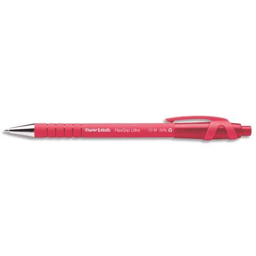 [457156] PAPERMATE Stylo bille Flexgrip pointe moyenne rétractable encre Rouge corps caoutchouc