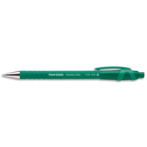 [457164] PAPERMATE Stylo bille Flexgrip pointe moyenne rétractable encre Verte corps caoutchouc