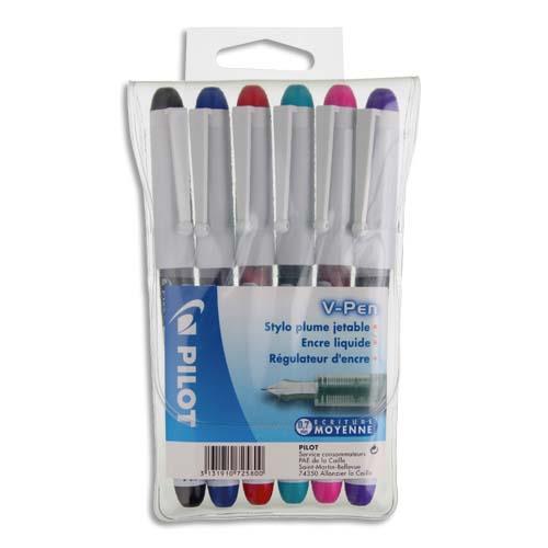 [457733] PILOT Pochette de 6 stylos à plume jetables 6 couleurs d'encre V-PEN