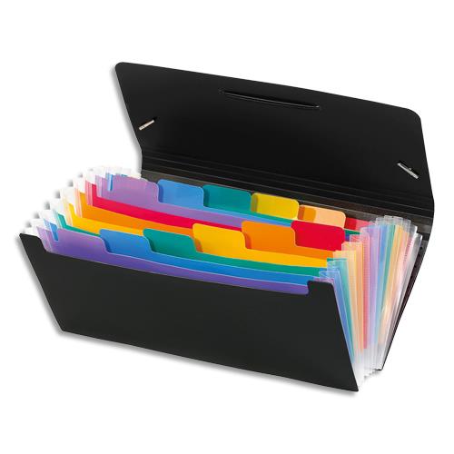 [458088] VIQUEL Trieur chèque RAINBOW 12 compartimenents en polypro 7/10, Noir intérieur multicolore, 26x13cm