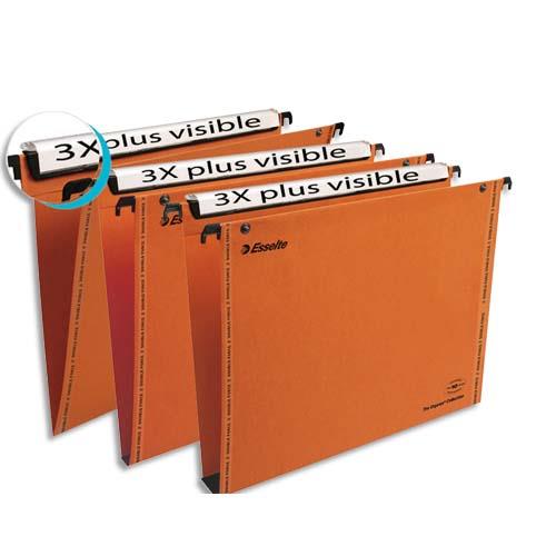 [466564] ESSELTE Boîte de 25 dossiers suspendus VMG TIROIR en kraft 240g. Fond 30, bouton-pression. Orange