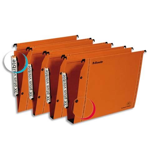 [466580] ESSELTE Boîte de 25 dossiers suspendus LMG ARMOIRE en kraft 240g. Fond 15, bouton-pression. Orange