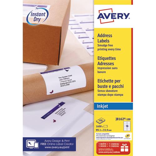 [471572] AVERY Boîte de 1600 étiquettes Jet d'encre format 99,1x33,9mm