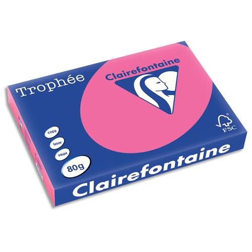 [475230] CLAIREFONTAINE Ramette de 500 feuilles papier couleur TROPHEE 80 grammes format A3 Rose Fuchsia 1898