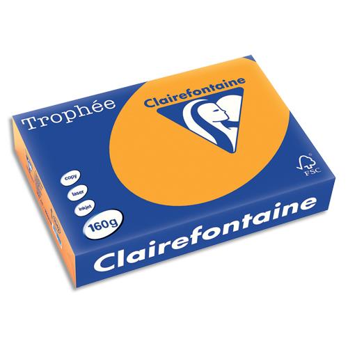 [475378] CLAIREFONTAINE Ramette de 250 feuilles papier couleur TROPHEE 160 grammes format A4 clémentine 1042