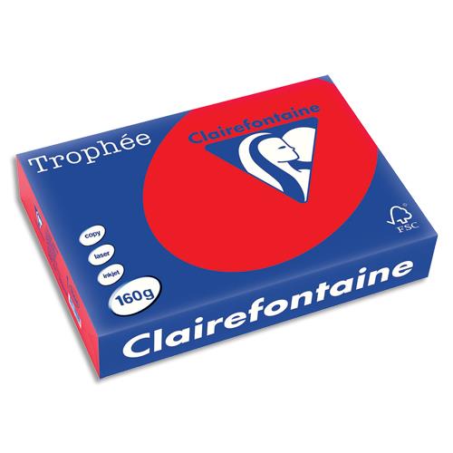 [475385] CLAIREFONTAINE Ramette de 250 feuilles papier couleur TROPHEE 160 grammes format A4 Rouge corail 1004
