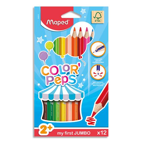 [132883] MAPED Color'Peps Jumbo - 12 Crayons de couleur triangulaires certifiés FSC